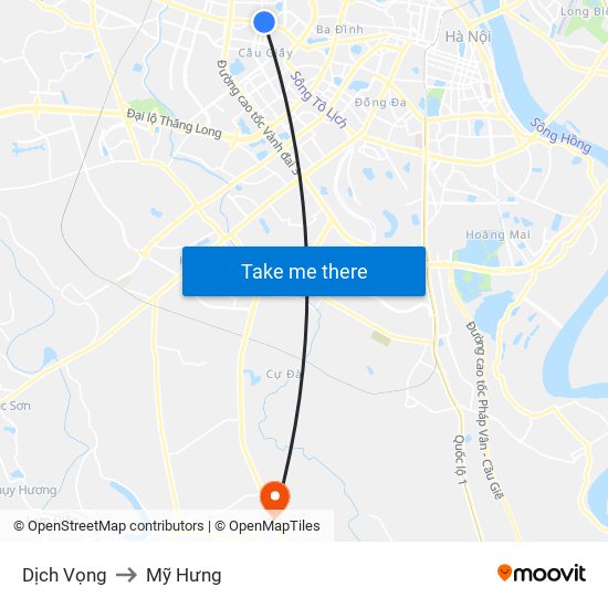 Dịch Vọng to Mỹ Hưng map