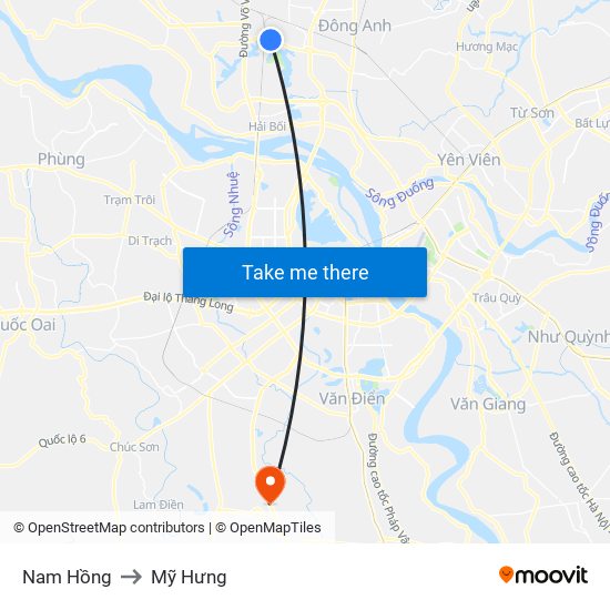 Nam Hồng to Mỹ Hưng map