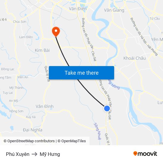 Phú Xuyên to Mỹ Hưng map