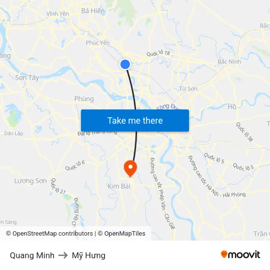 Quang Minh to Mỹ Hưng map