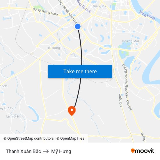 Thanh Xuân Bắc to Mỹ Hưng map