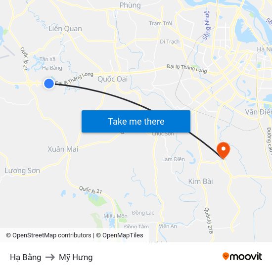 Hạ Bằng to Mỹ Hưng map