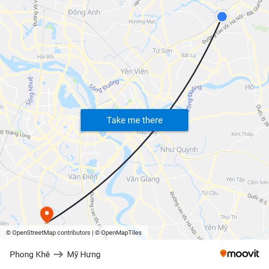 Phong Khê to Mỹ Hưng map