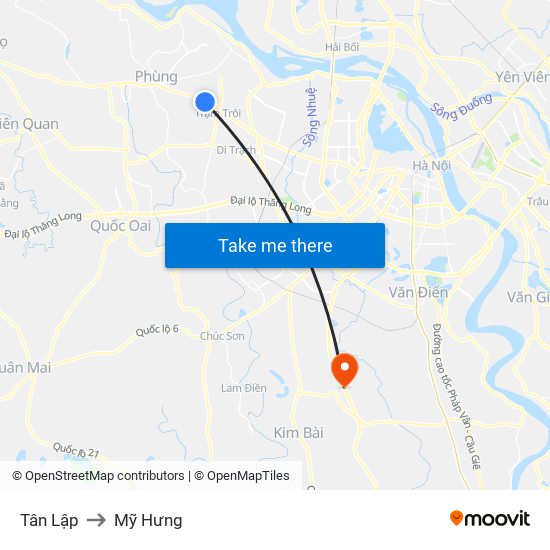 Tân Lập to Mỹ Hưng map