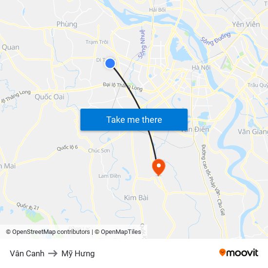 Vân Canh to Mỹ Hưng map