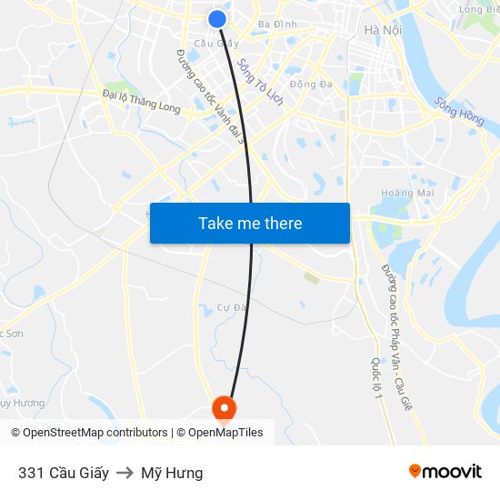 331 Cầu Giấy to Mỹ Hưng map