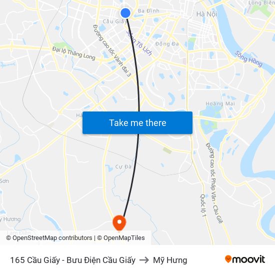 165 Cầu Giấy - Bưu Điện Cầu Giấy to Mỹ Hưng map