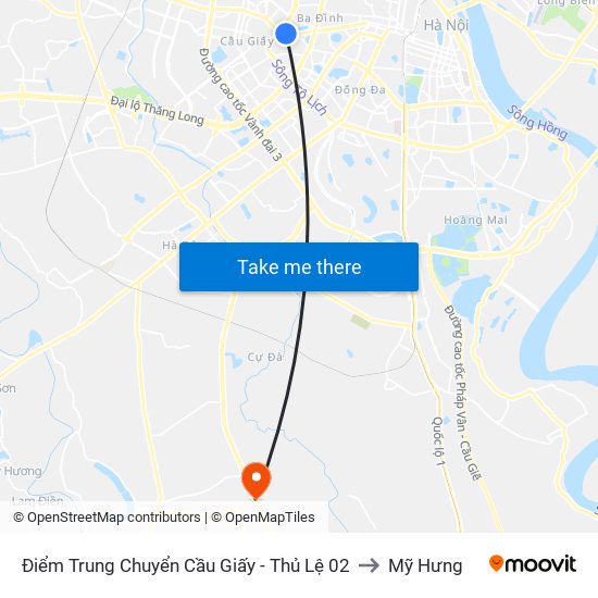 Điểm Trung Chuyển Cầu Giấy - Thủ Lệ 02 to Mỹ Hưng map