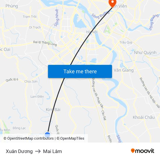 Xuân Dương to Mai Lâm map