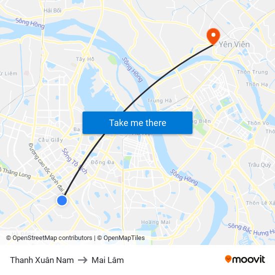 Thanh Xuân Nam to Mai Lâm map