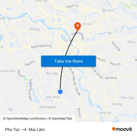 Phú Túc to Mai Lâm map