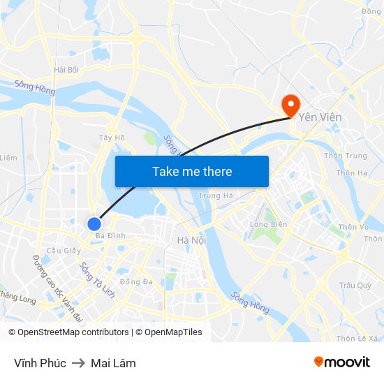 Vĩnh Phúc to Mai Lâm map