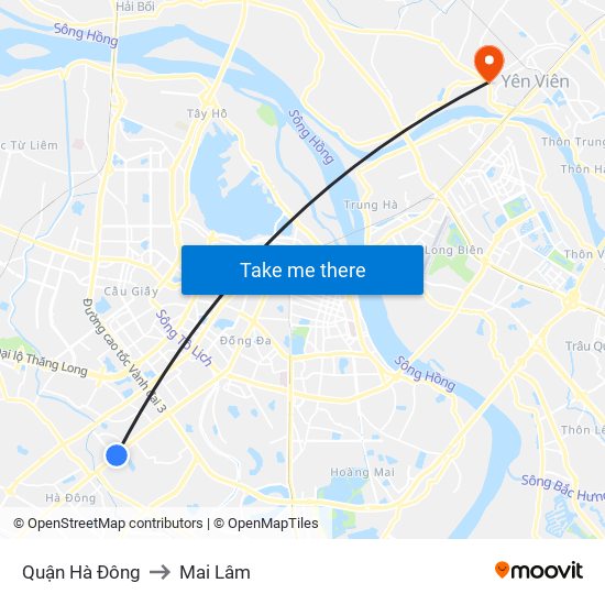 Quận Hà Đông to Mai Lâm map