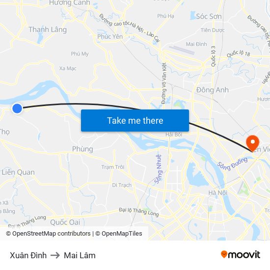 Xuân Đình to Mai Lâm map