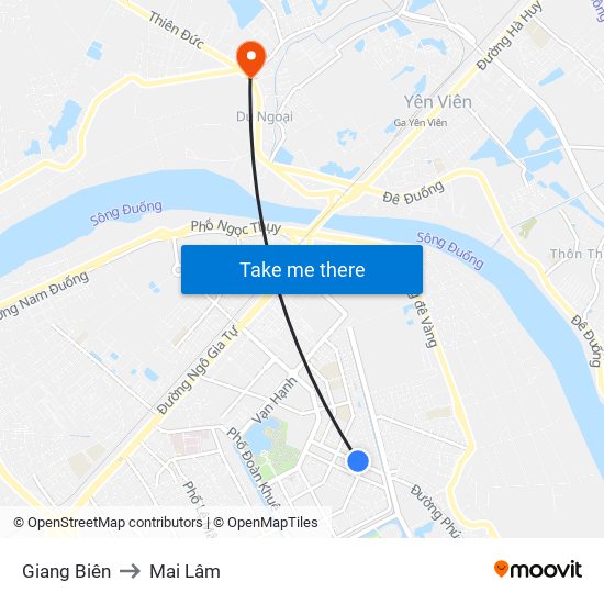 Giang Biên to Mai Lâm map