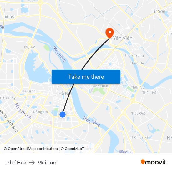 Phố Huế to Mai Lâm map