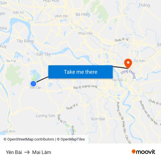 Yên Bài to Mai Lâm map