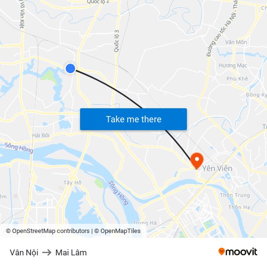 Vân Nội to Mai Lâm map