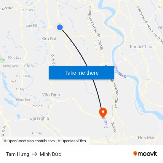 Tam Hưng to Minh Đức map