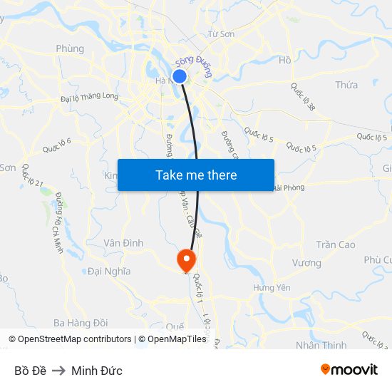 Bồ Đề to Minh Đức map