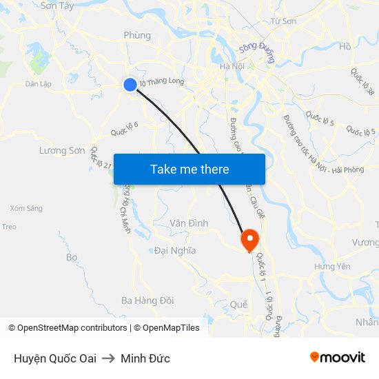Huyện Quốc Oai to Minh Đức map