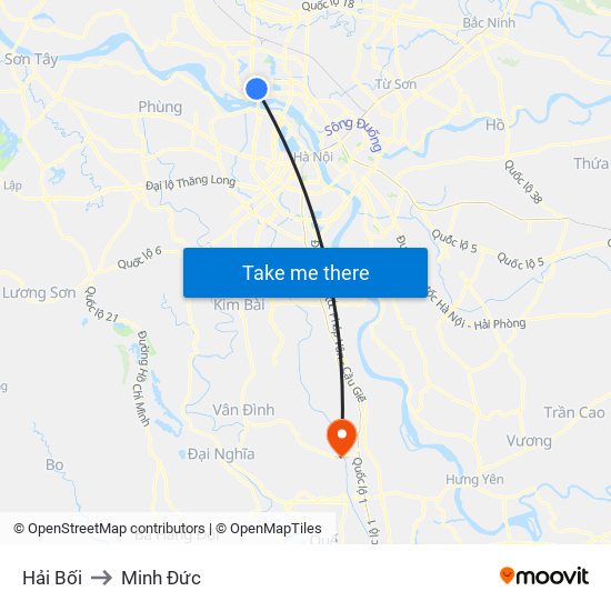 Hải Bối to Minh Đức map