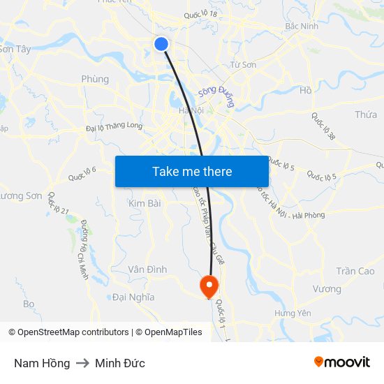 Nam Hồng to Minh Đức map