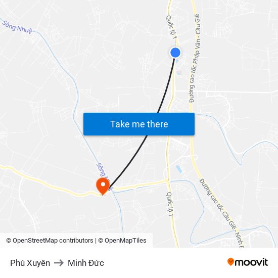Phú Xuyên to Minh Đức map