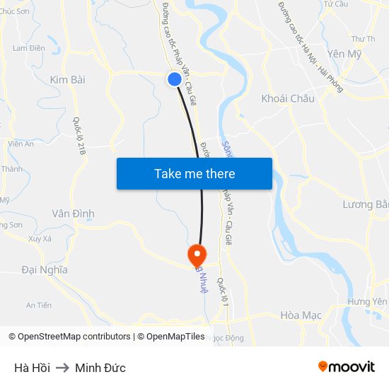 Hà Hồi to Minh Đức map