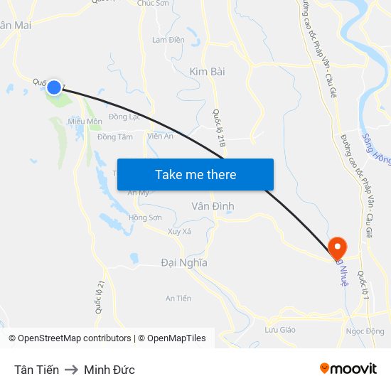 Tân Tiến to Minh Đức map