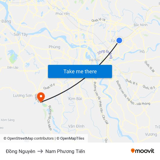 Đồng Nguyên to Nam Phương Tiến map