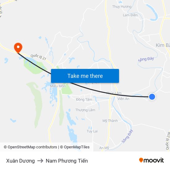 Xuân Dương to Nam Phương Tiến map