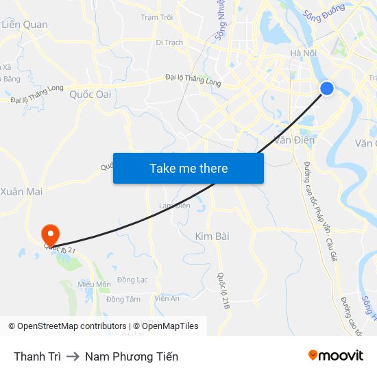 Thanh Trì to Nam Phương Tiến map