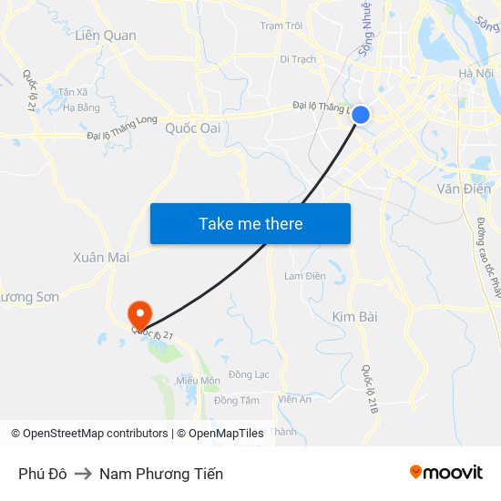 Phú Đô to Nam Phương Tiến map
