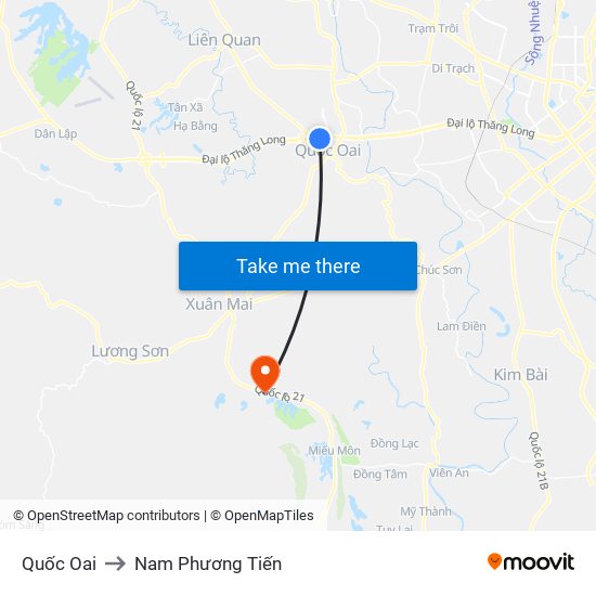 Quốc Oai to Nam Phương Tiến map