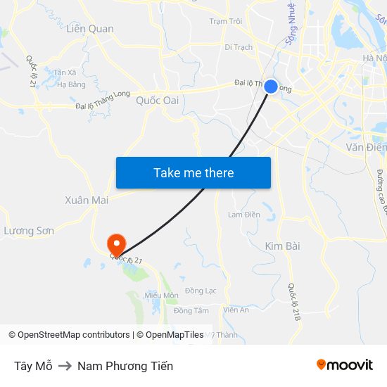 Tây Mỗ to Nam Phương Tiến map