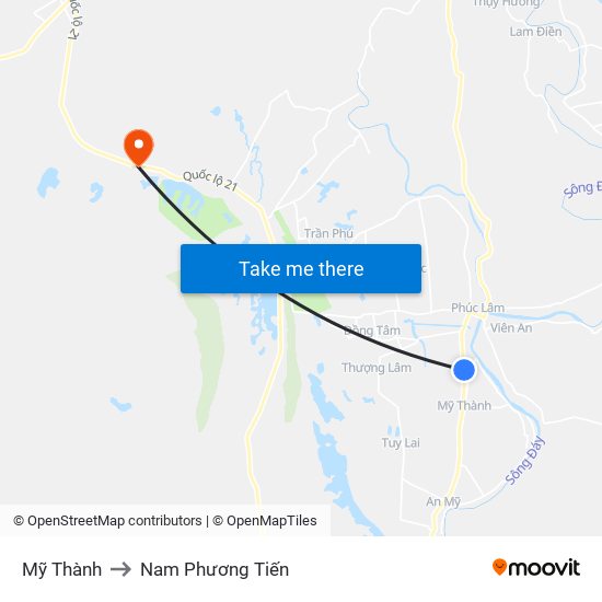 Mỹ Thành to Nam Phương Tiến map