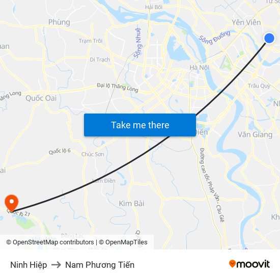 Ninh Hiệp to Nam Phương Tiến map