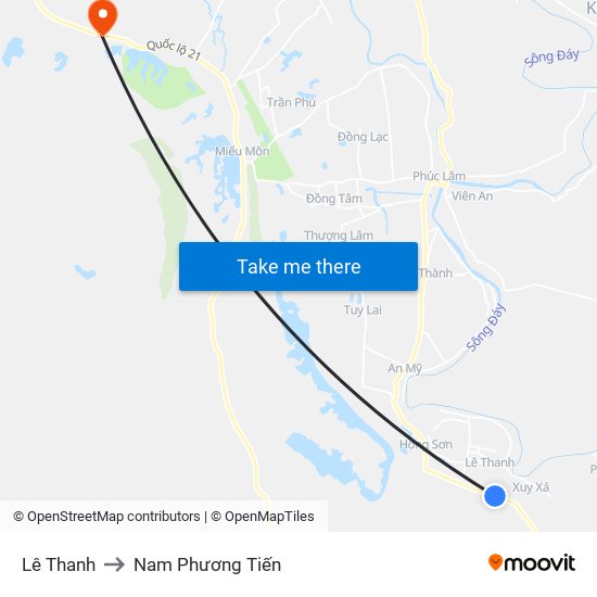 Lê Thanh to Nam Phương Tiến map