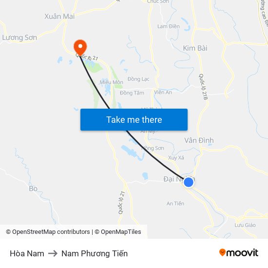 Hòa Nam to Nam Phương Tiến map