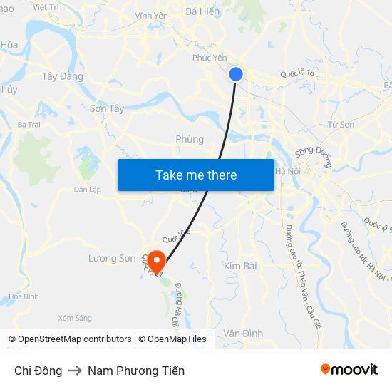 Chi Đông to Nam Phương Tiến map