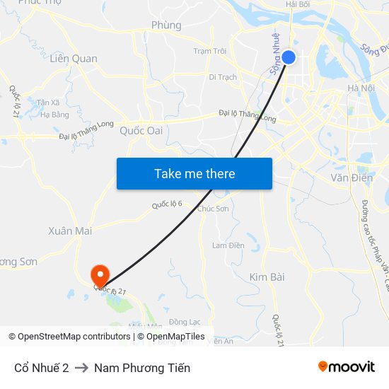 Cổ Nhuế 2 to Nam Phương Tiến map