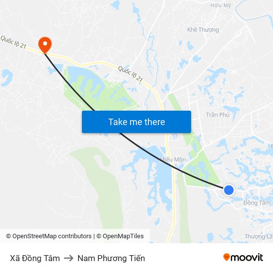 Xã Đồng Tâm to Nam Phương Tiến map