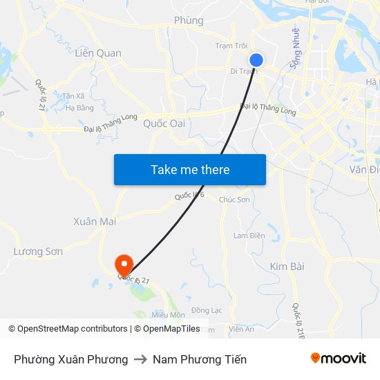 Phường Xuân Phương to Nam Phương Tiến map