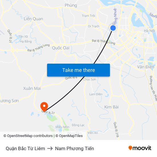 Quận Bắc Từ Liêm to Nam Phương Tiến map