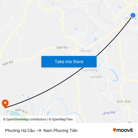 Phường Hà Cầu to Nam Phương Tiến map