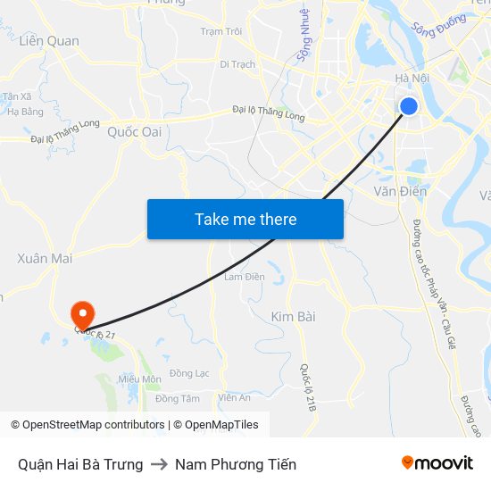 Quận Hai Bà Trưng to Nam Phương Tiến map