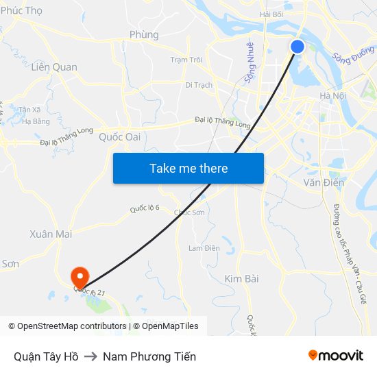 Quận Tây Hồ to Nam Phương Tiến map