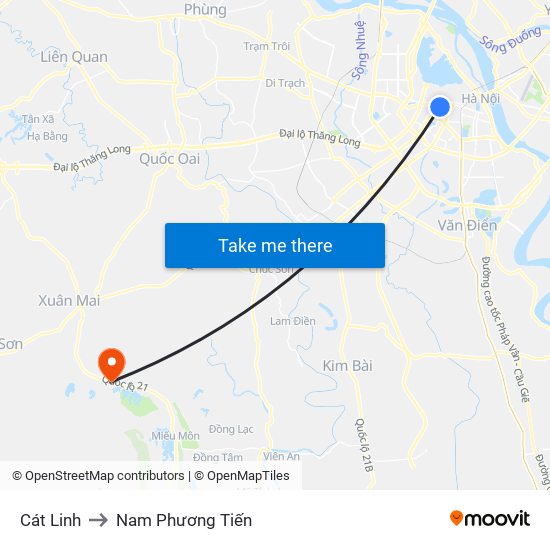 Cát Linh to Nam Phương Tiến map