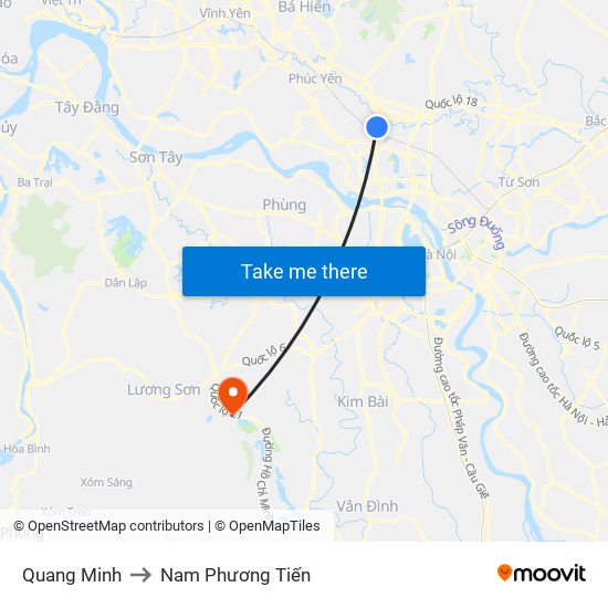 Quang Minh to Nam Phương Tiến map